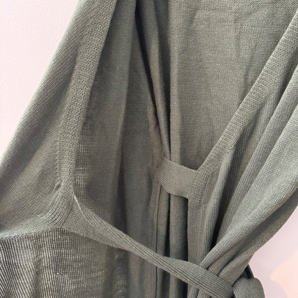 MABLE Knit Wrap Midi Dress Green Long Sleeve Belted V Neck Women - Picture 4 of 6